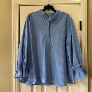 Chico's Light Blue No-Iron Quarter Button Shirt Size 3 / XL